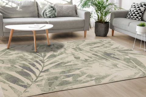 Focus Cream Green Palm Branch Rug by Kalora Interiors