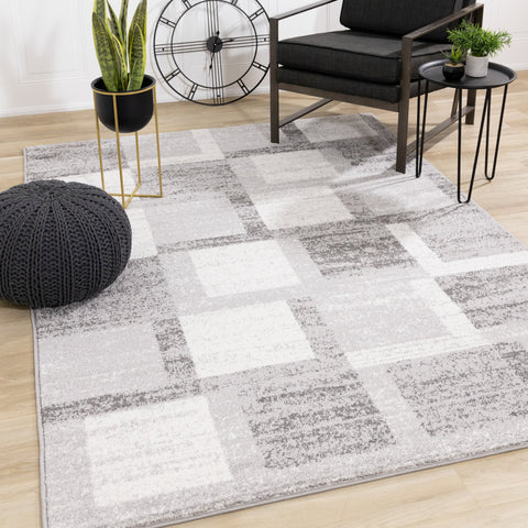 Focus Grey White Squares Rug by Kalora Interiors