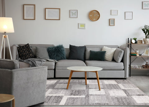 Focus Grey White Squares Rug by Kalora Interiors