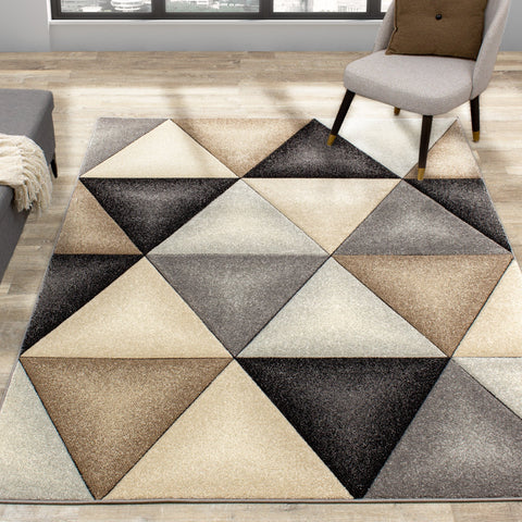 Freemont Grey Beige Brown Triangles Rug by Kalora Interiors