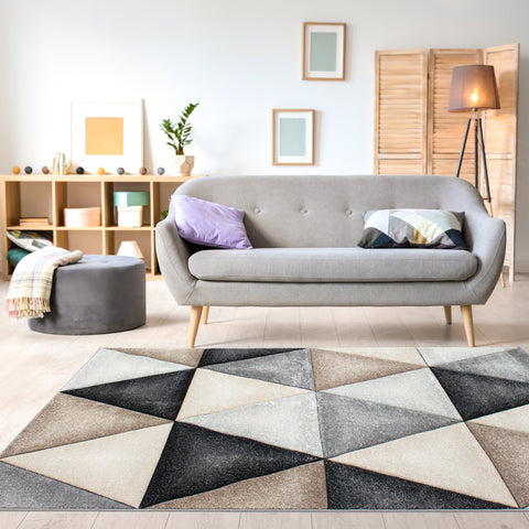 Freemont Grey Beige Brown Triangles Rug by Kalora Interiors