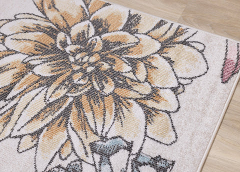 Fresco Blue Yellow Orange Pink Floral Print Rug by Kalora Interiors