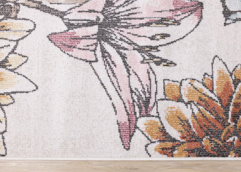 Fresco Blue Yellow Orange Pink Floral Print Rug by Kalora Interiors