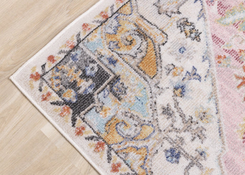 Fresco Cream Pink Yellow Blue Large Medallion Rug by Kalora Interiors