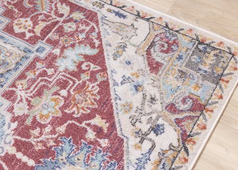 Fresco Cream Pink Yellow Blue Large Medallion Rug by Kalora Interiors