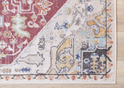 Fresco Cream Pink Yellow Blue Large Medallion Rug by Kalora Interiors