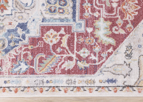 Fresco Cream Pink Yellow Blue Large Medallion Rug by Kalora Interiors