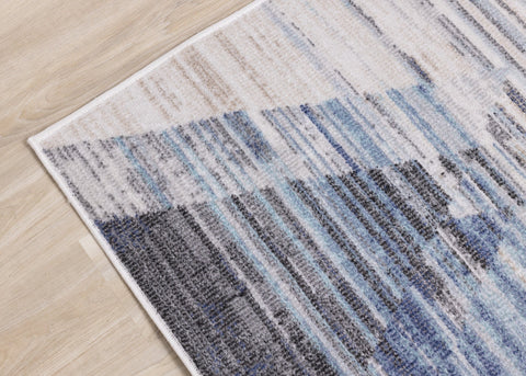 Fresco Cream Blue Grey Distressed Diamond Pattern Rug by Kalora Interiors