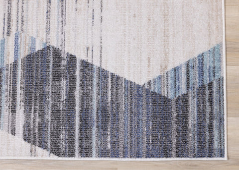 Fresco Cream Blue Grey Distressed Diamond Pattern Rug by Kalora Interiors