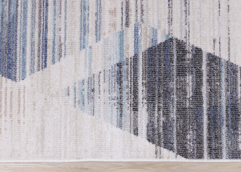 Fresco Cream Blue Grey Distressed Diamond Pattern Rug by Kalora Interiors