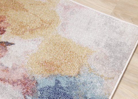 Fresco Blue Pink Yellow Cherry Blossom Rug by Kalora Interiors