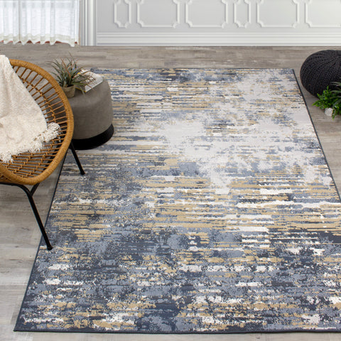 Intrigue 12187_505 Blue Beige Distressed Rip Area Rug by Kalora Interiors