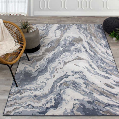 Intrigue Beige/Blue/Cream Rushing Water Rug by Kalora Interiors