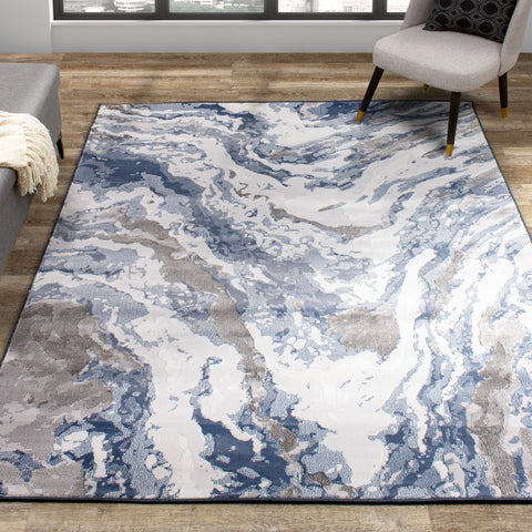 Intrigue Beige/Blue/Cream Rushing Water Rug by Kalora Interiors