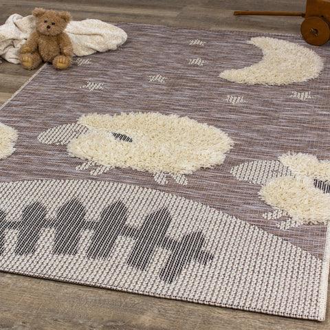 Kalora Kids 9643_T519 Cream Brown Sheep Rug By Kalora Interiors