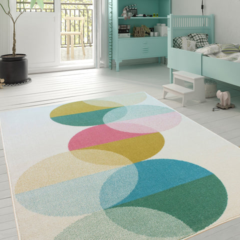 Kids Cream Green Yellow Circles Area Rug by Kalora Interiors