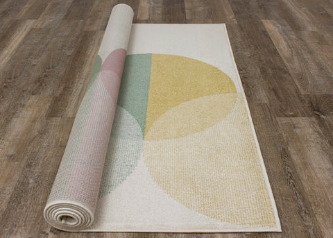 Kids Cream Green Yellow Circles Area Rug by Kalora Interiors