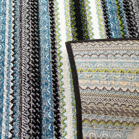 Kyla 11217_198 Grey Blue Banded Stripes Area Rug by Novelle Home