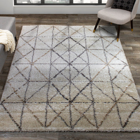 Lane 374_100 Cream Grey Geometric Luxury Rug By Kalora Interiors