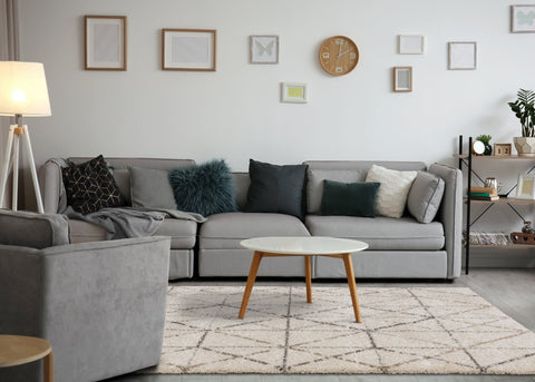 Lane Cream Grey Geometric Luxury Rug by Kalora Interiors