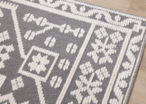 Lawson Grey Cream Elegant Traditional Machine Washable Foldable Rug by Kalora Interiors