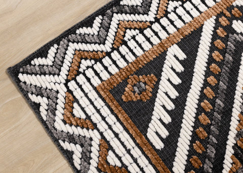 Lawson Grey Cream Orange Double Medallion Contemporary Machine Washable Foldable Rug by Kalora Interiors