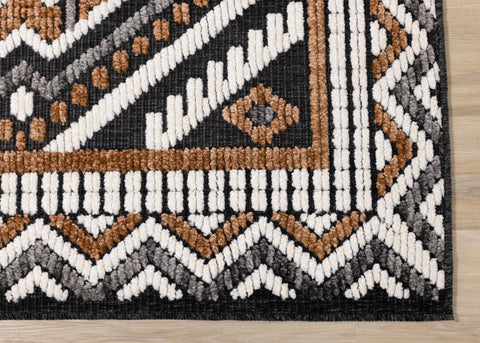 Lawson Grey Cream Orange Double Medallion Contemporary Machine Washable Foldable Rug by Kalora Interiors