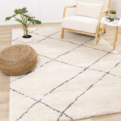 Maroq Cream Grey Uneven Trellis Rug by Kalora Interiors