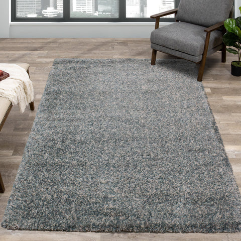Maroq Blue Grey Cream Shag Rug by Kalora Interiors