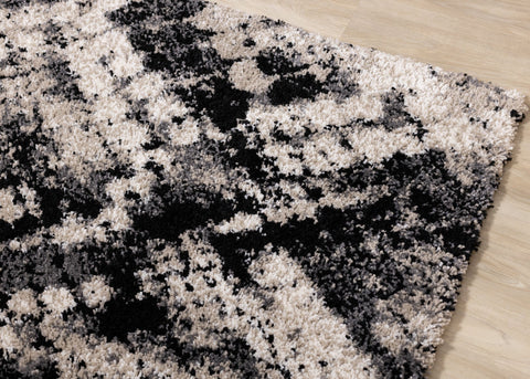 Maroq Cream Grey Beige Distressed Diamond Shag Rug by Kalora Interiors