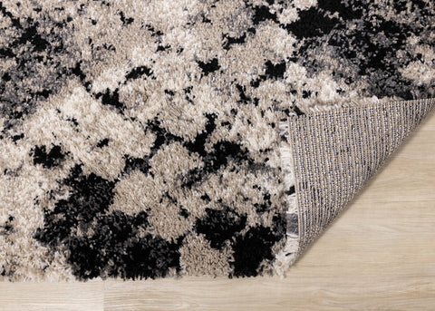 Maroq Cream Grey Beige Distressed Diamond Shag Rug by Kalora Interiors