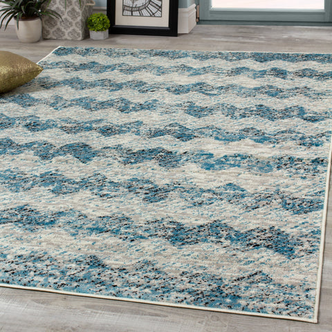 Meridian 8738_0252 Blue Grey Chevron Area Rug by Novelle Home
