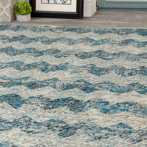 Meridian 8738_0252 Blue Grey Chevron Area Rug by Novelle Home