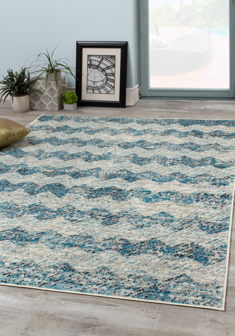 Meridian 8738_0252 Blue Grey Chevron Area Rug by Novelle Home