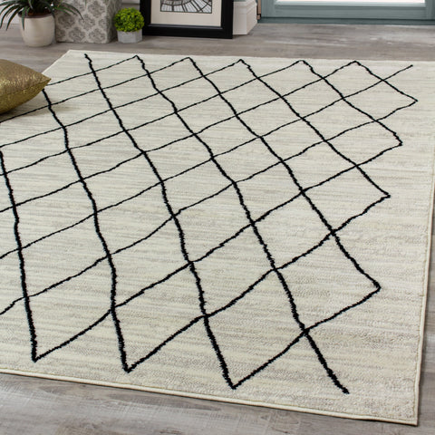 Meridian A191_0282 Pen-Drawn Trellis Lines Area Rug by Novelle Home