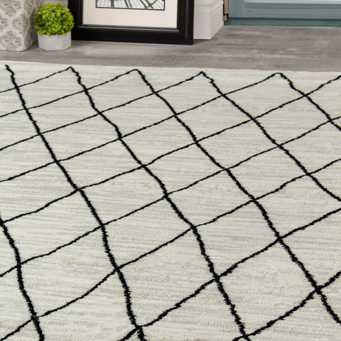 Meridian A191_0282 Pen-Drawn Trellis Lines Area Rug by Novelle Home