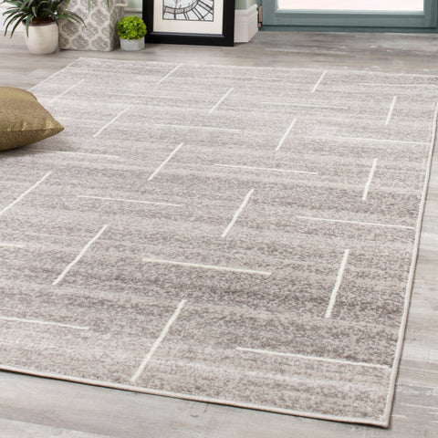 Meridian A607_0737 Grey Parallel and Perpendicular Lines Area Rug by Novelle Home