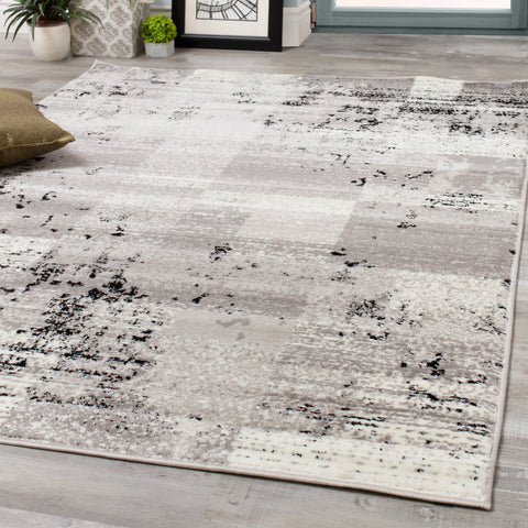 Meridian A608_0373 Grey Distressed Rectangles Area Rug by Novelle Home