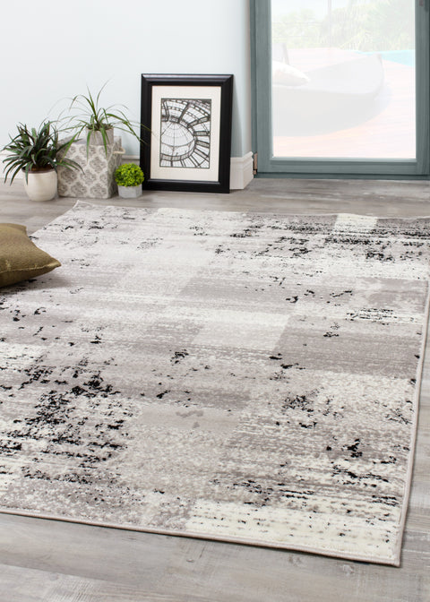 Meridian A608_0373 Grey Distressed Rectangles Area Rug by Novelle Home