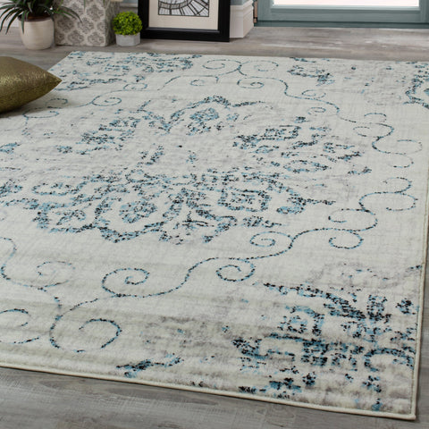 Meridian B202_4252 Distressed Flower Medallion Area Rug by Novelle Home