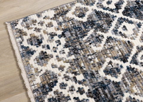 Nepal Beige Blue Cream Grey Tribal Rug by Kalora Interiors