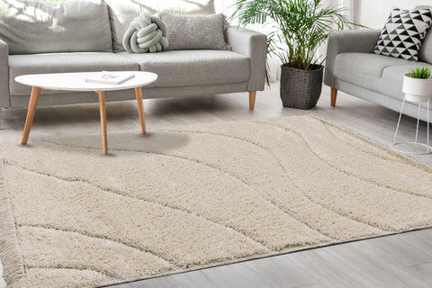 Novato Cream Curves Shag Rug by Kalora Interiors