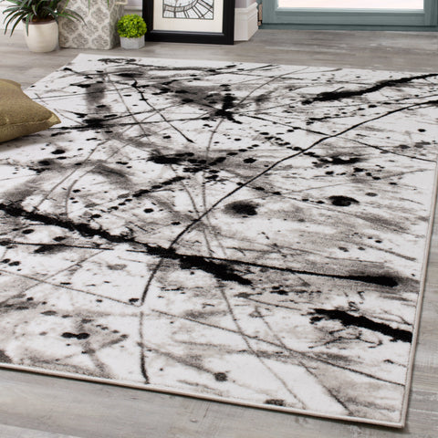 Paladin 3368_28 Black Grey Paint Drips and Lines Area Rug by Novelle Home