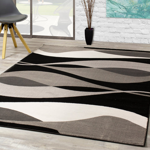 Paladin 3597_58 Grey Black Overlay Twists Area Rug by Novelle Home