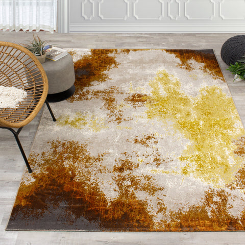 Parlour Cream Orange Distressed Abstract Rug by Kalora Interiors