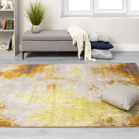 Parlour Cream Orange Distressed Abstract Rug by Kalora Interiors