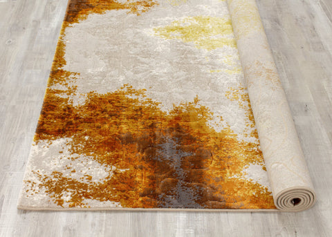 Parlour Cream Orange Distressed Abstract Rug by Kalora Interiors
