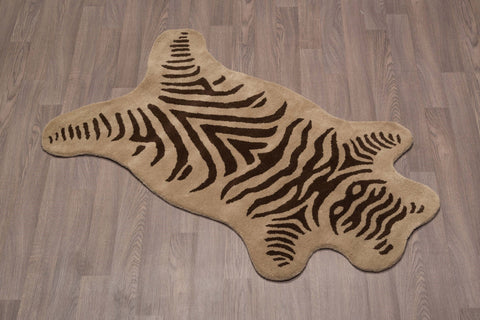 Zebra SAF-CZEBBGE Cut Beige Hand Tufted Wool Area Rug By Viana Inc