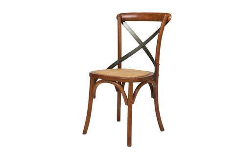Crossback Chair With Rattan Seat | Brown | by LH Imports