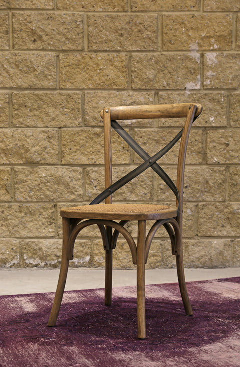 Crossback Chair With Rattan Seat | Natural Rustic | by LH Imports